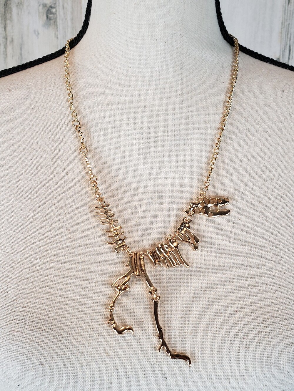 Gold Dinosaur Skeleton Pendant Necklace - Women Jewelry